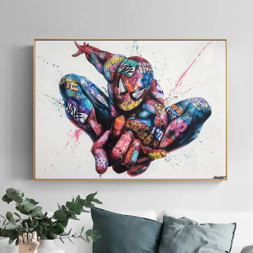 Marvel Graffiti Art Painting, Disney Canvas Print Spiderman Picture