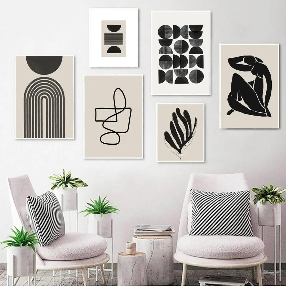 Gallery Wall Black/White Abstract Line Art Prints Scandinavian Contemporary