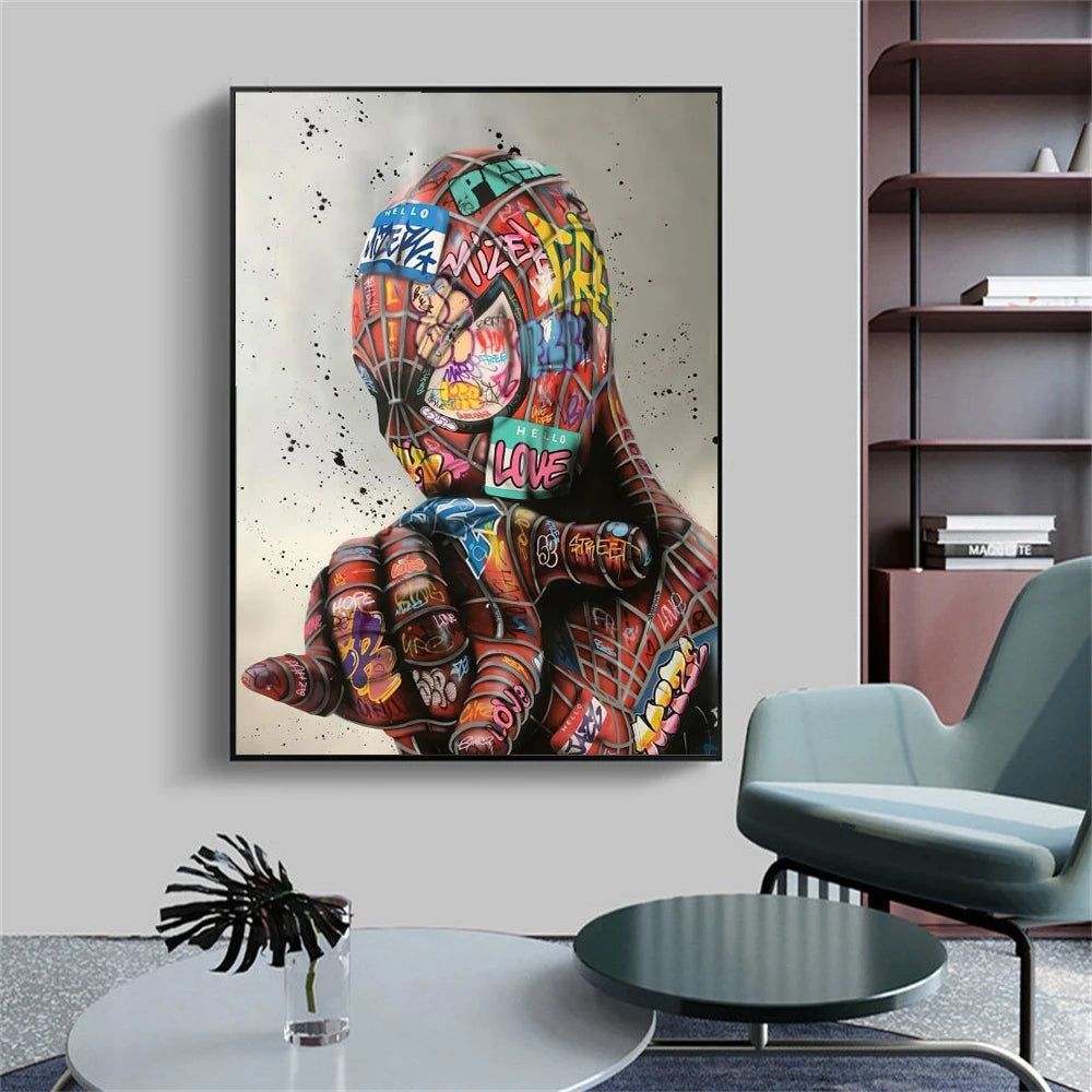 Marvel Graffiti Art Painting, Disney Canvas Print Spiderman Picture