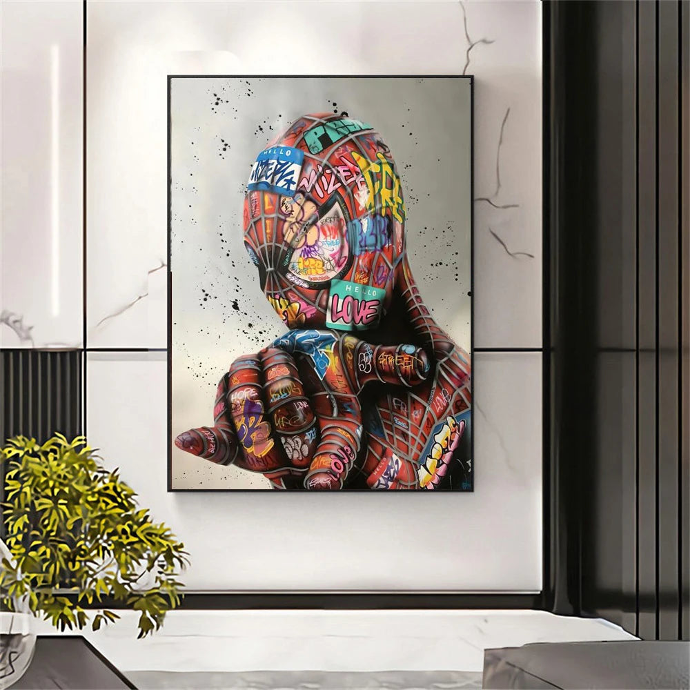 Marvel Graffiti Art Painting, Disney Canvas Print Spiderman Picture