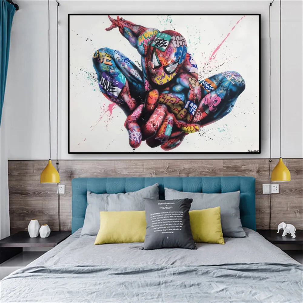 Marvel Graffiti Art Painting, Disney Canvas Print Spiderman Picture